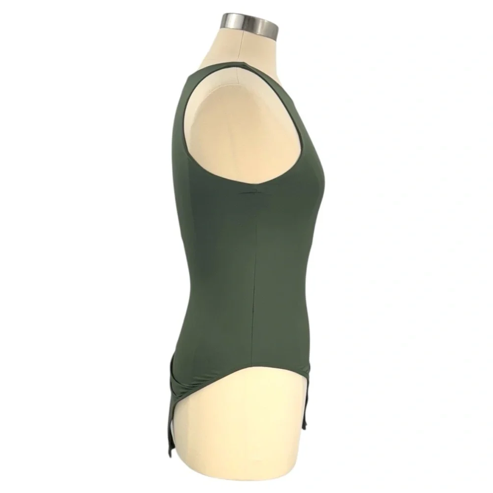 Francesca’s GB Fashion London Army Green High Neck Sleeveless Brief Cut Bodysuit - Picture 5 of 16
